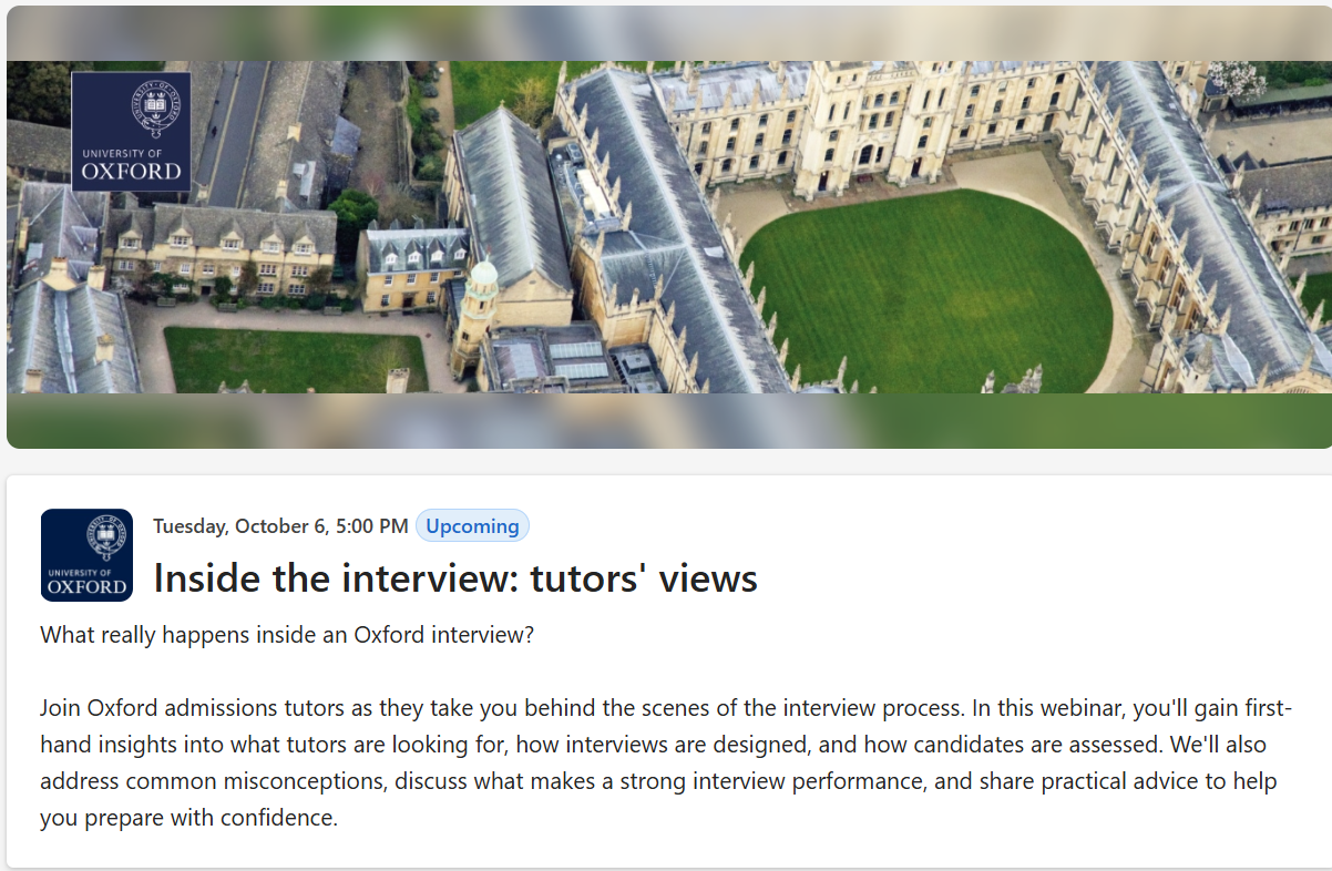 Destination Oxford: Inside the interview: tutors views webinar registration (PPE & Math)